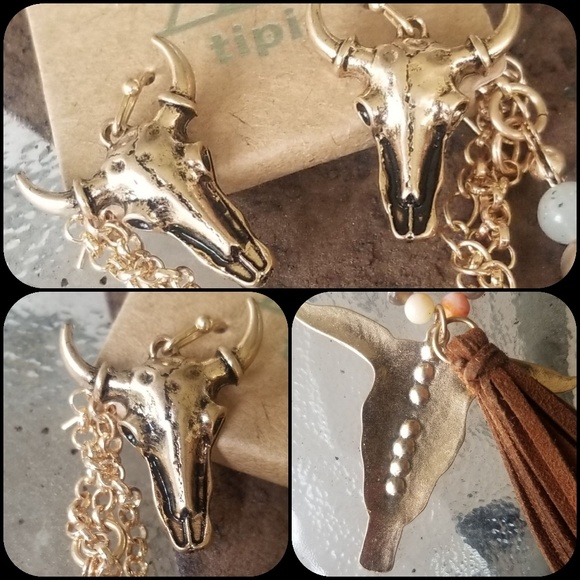 🌈LAST 1 boho SteerHead Fringe Necklace Earring - Picture 6 of 7